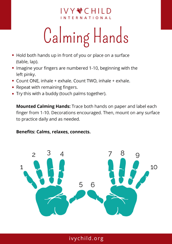 Calming hands exercise; numbered fingers.